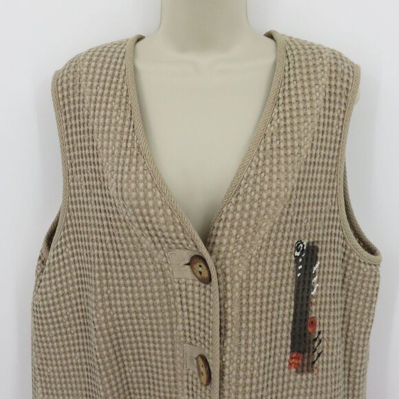 Phoenix Conexion Women Large Puckered Beige Hand Painted Sleeveless Button Vest - Picture 2 of 11